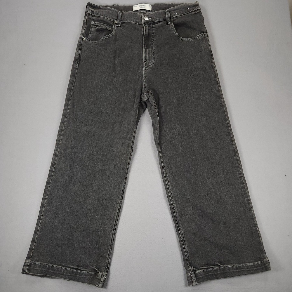Hollister Men's Light Wash Grey Super Baggy Jeans 36x30 Baggy Grunge Cotton
